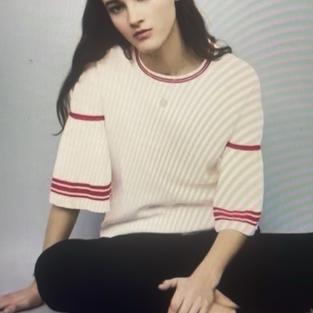Maje Monica red trim & pleated sleeves top sweater